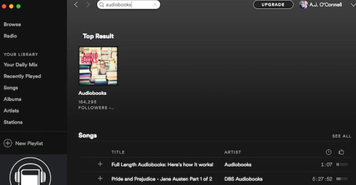 search spotify audiobook