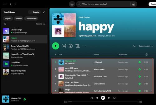 select and highlight spotify playlist