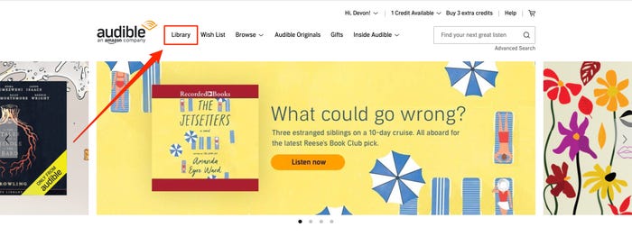 where to find library on audible website