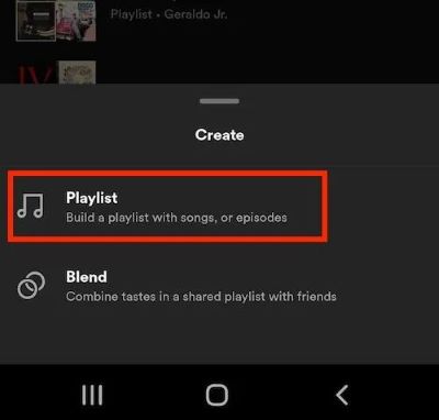 Select playlist to create