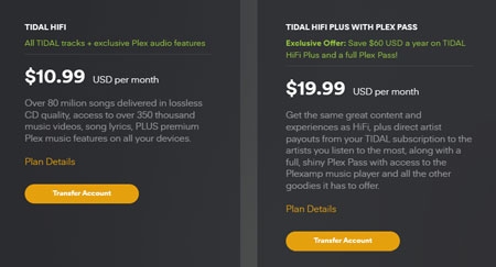 select purchased tidal plan on plex