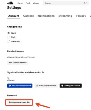 send password reset link soundcloud web
