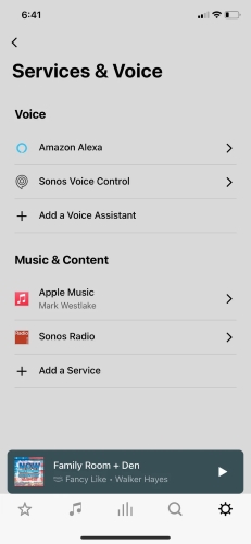 service and voice in sonos app