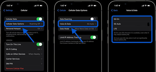 switch cellular data from 5g to 4g on iphone