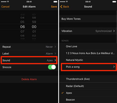 set iphone alarm clock with spotify song