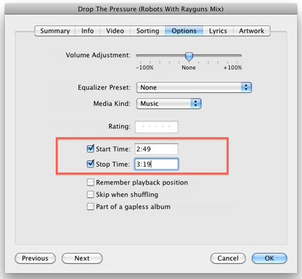 adjust time for spotify iphone ringtone in itunes