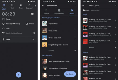 set spotify music as alarm in google clock app