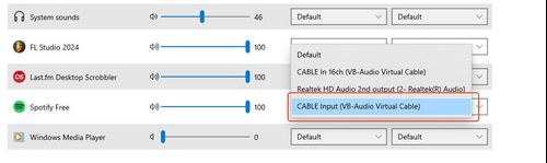 set spotify output as cable input vb audio