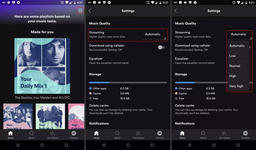 adjust spotify music quality on andorid phone
