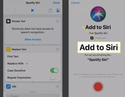 set a command for siri spotify shortcuts
