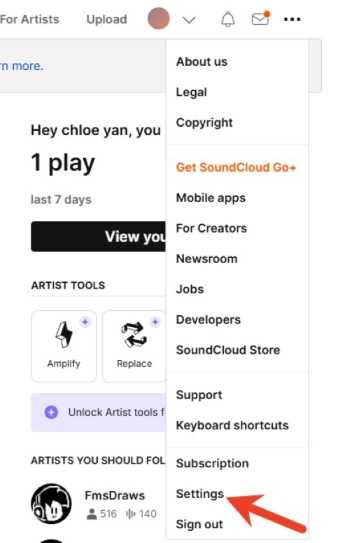 settings on soundcloud web