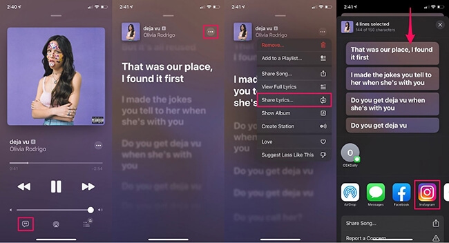 share apple music lyrics to instagram