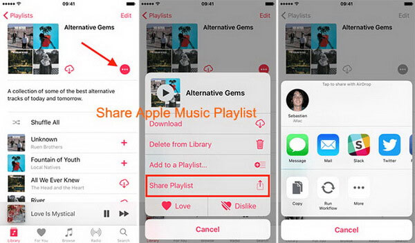 share apple music playlists mobile