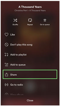share option on spotify song mobile