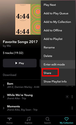 share playlist tidal app