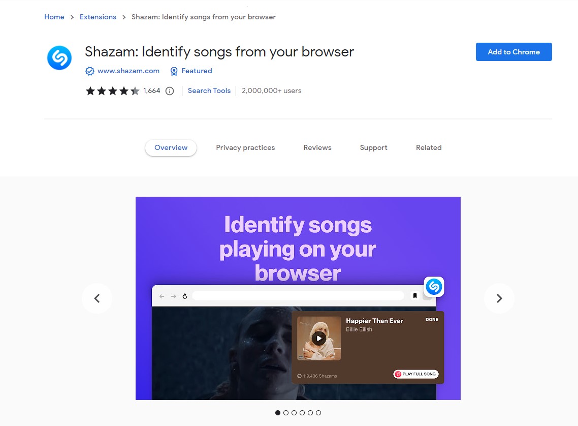 shazam chrome extension
