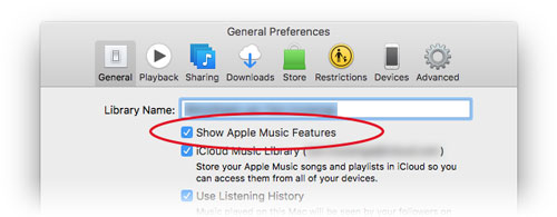 check show apple music features preference in itunes