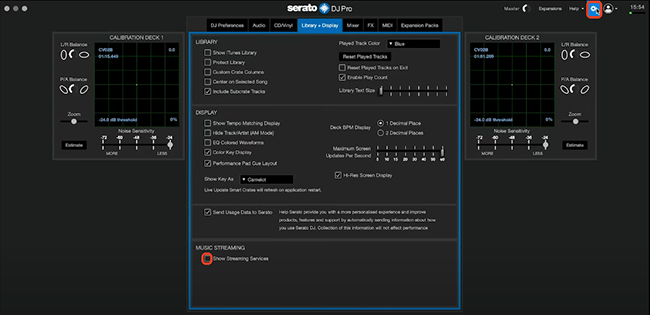 show streaming services serato settings