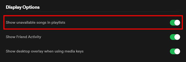 show unavailable songs in playlists on spotify