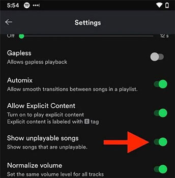 show unplayable songs on spotify mobile app