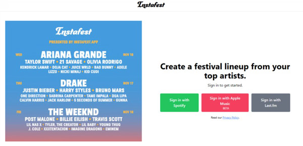 how to get instafest spotify website