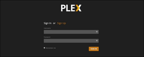 log in to plex media server