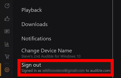 sign out audible on windows app