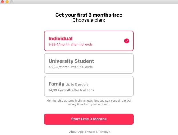 sign up apple music for free