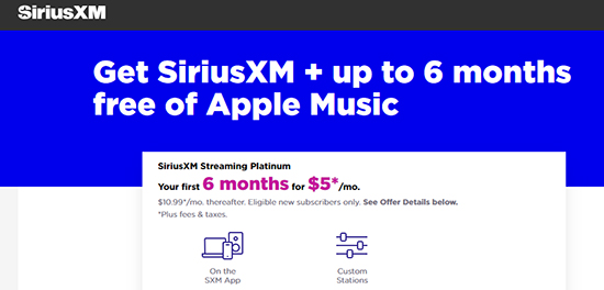 redeem 6 months free apple music with siriusxm
