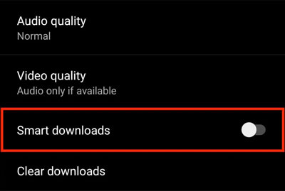 smart downloads on youtube music app