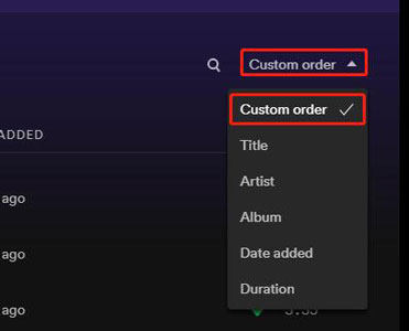 change songs order in spotify playlist via custom order option on desktop