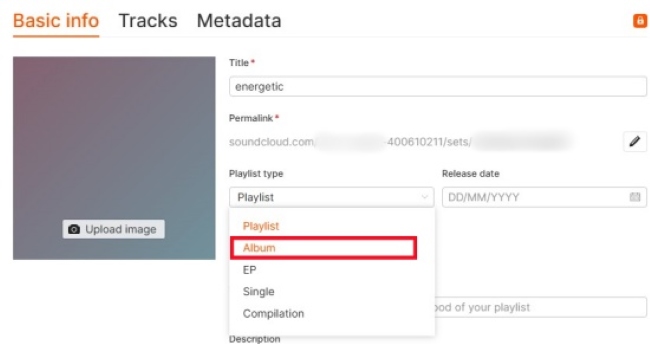 soundcloud change playlist type to album