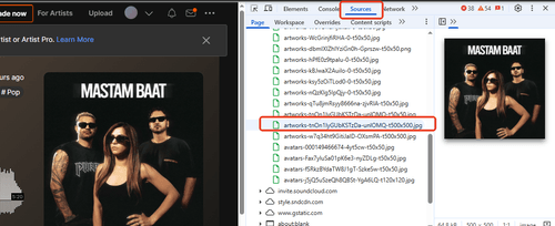 soundcloud cover art in developer tool source tab