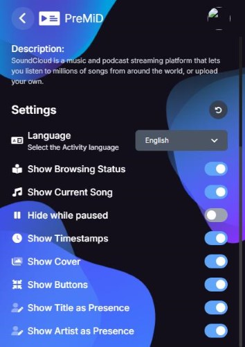 soundcloud shown details in premid extension