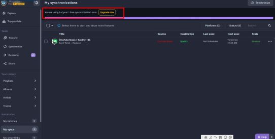 Soundiiz limits 1 playlist to sync freely