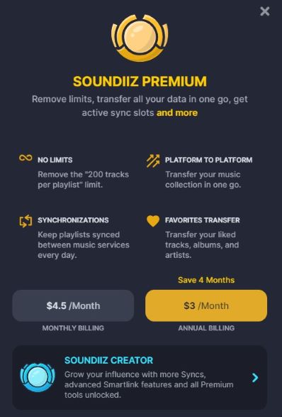 Soundiiz premium plan