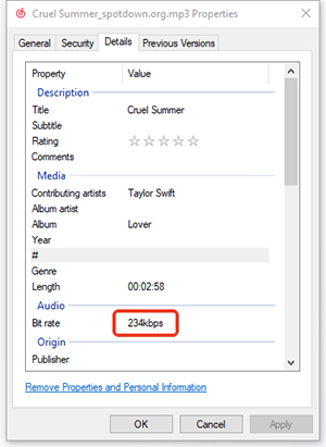 check spotdown audio bitrate