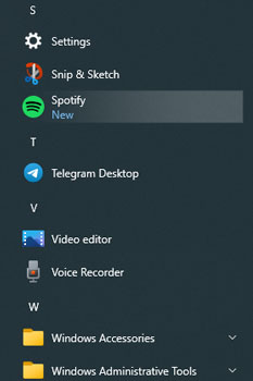 find and launch spotify app from the start menu list