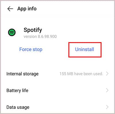delete spotify android app