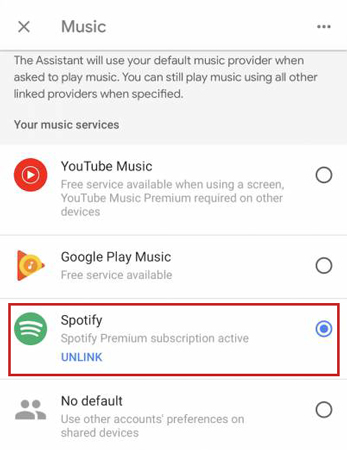set spotify as default music service