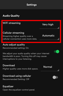 reset streaming audio quality to fix spotify stuck downloading