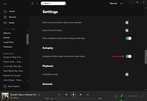 enable spotify autoplay to fix spotify app keeps pausing