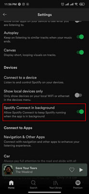 enable spotify connect in background to solve spotify waiting to download
