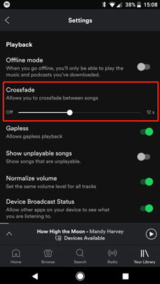 crossfade spotify on mobile device