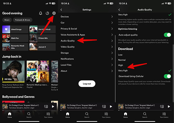 change spotify download audio quality