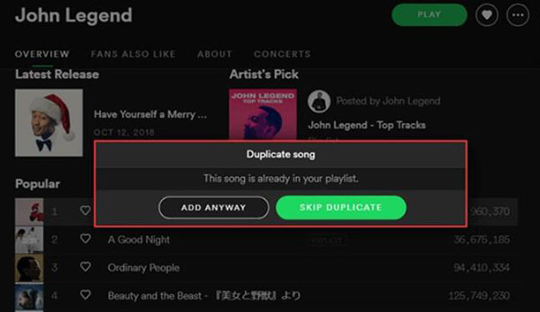 spotify duplicate song notification