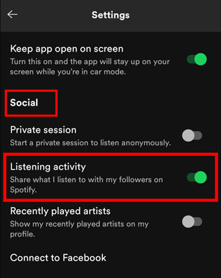 hide listening history on spotify on mobile