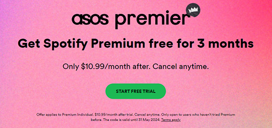 spotify premium free trial 3 months by asos premier