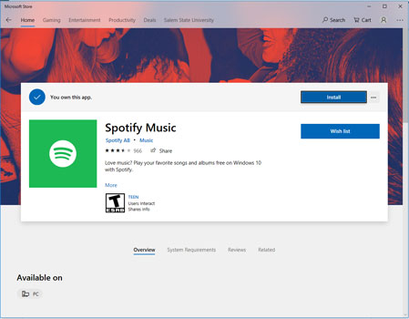 download spotify for windows pc via microsoft store