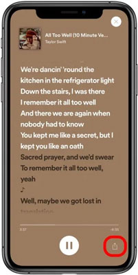 click share icon on lyrics page on spotify mobile